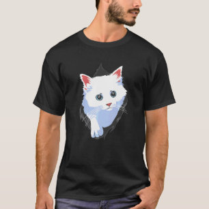 Camiseta Doce Gatinho Roupa de Tecido Rasgado Branco Gato F
