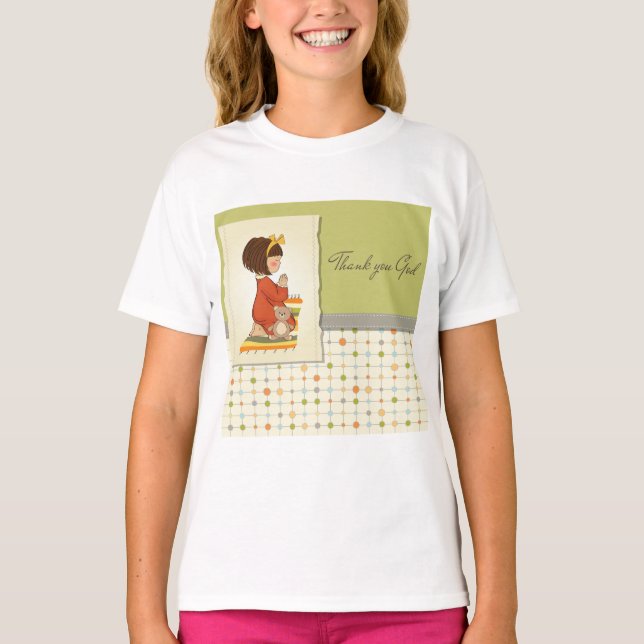 Camiseta Doce Menina Orando Obrigada Deus (Frente)