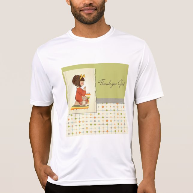 Camiseta Doce Menina Orando Obrigado Deus (Frente)