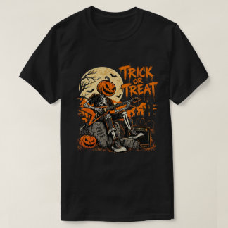 Camiseta Doce ou travessura abobora crânio músico