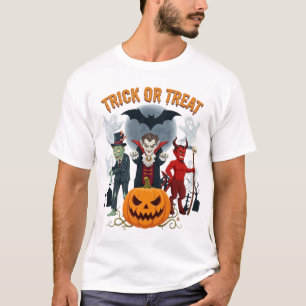 Camiseta Doce ou Travessura Halloween Vampiro Zumbi Diabo A
