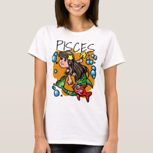 Camiseta Doce Peixes Sereia com Cartoon de Peixe