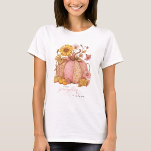 Camiseta Doce pequeno remendo de abóbora com florais está a