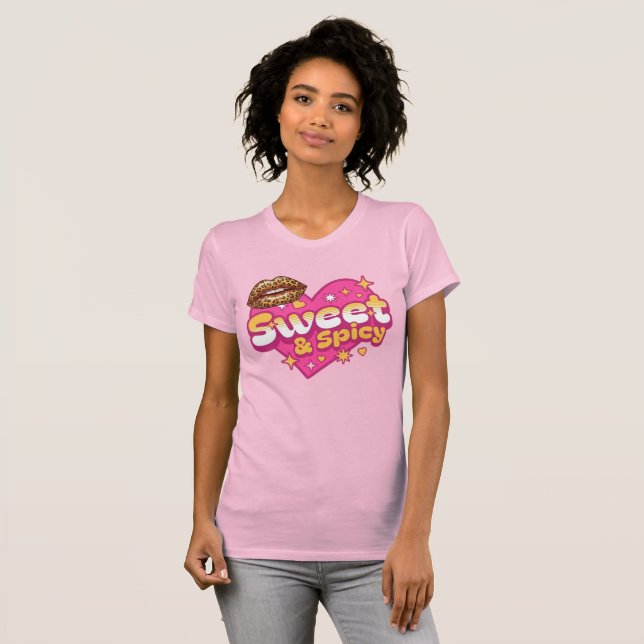 Camiseta Doce & Picante Lábios de Leopardo Coração Retro (Frente Completa)
