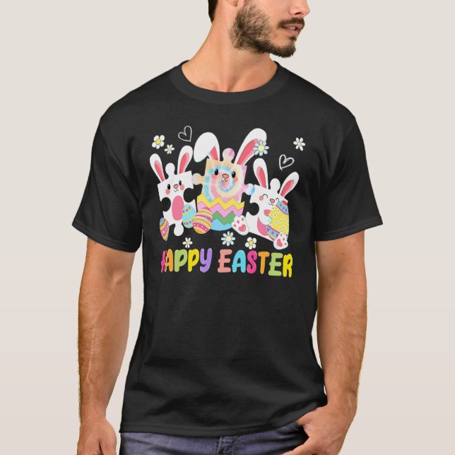 Camiseta Doce Quebra-Cabeça Coelho de Páscoa Conscientizaçã (Frente)