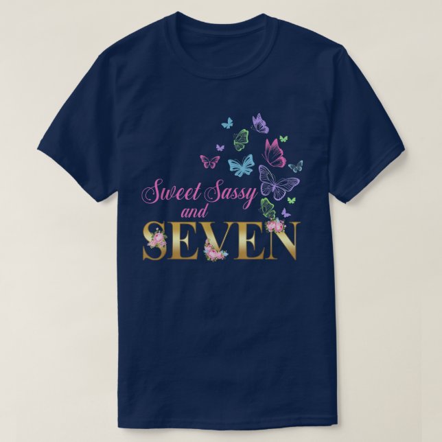 Camiseta Doce Sassy E Sete Aniversário Para Meninas 7 Bday (Frente do Design)