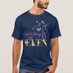 Camiseta Doce Sassy E Sete Aniversário Para Meninas 7 Bday