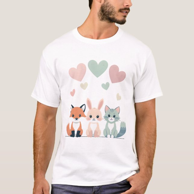 Camiseta Doce Trio - Ilustração de Pastel Baby Animal (Frente)
