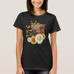 Camiseta Doce Vaca de Terras Altas Girassóis Margaridas Vac