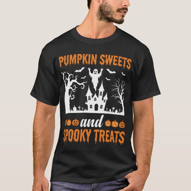 Camiseta Doces de Abóbora de Halloween e Vetor de Guloseima (Frente)