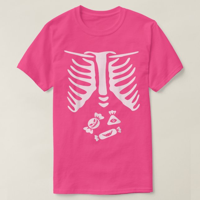 Camiseta Doces de Halloween de Esqueleto Bonito  (Frente do Design)