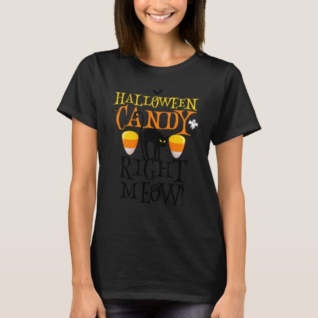 Camiseta Doces De Halloween Direito, Gato Preto (Frente)