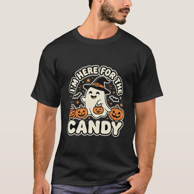 Camiseta Doces de Halloween Fantasma Desenho de Abóbora (Frente)