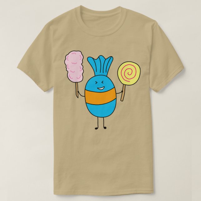 Camiseta Docinho Bonito Segurando Lollipop E Cutton Candy (Frente do Design)