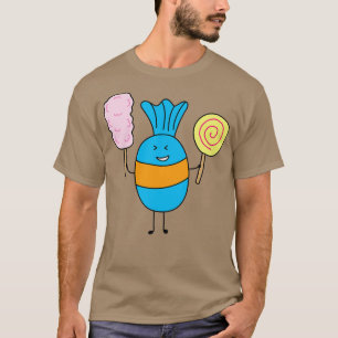 Camiseta Docinho Bonito Segurando Lollipop E Cutton Candy