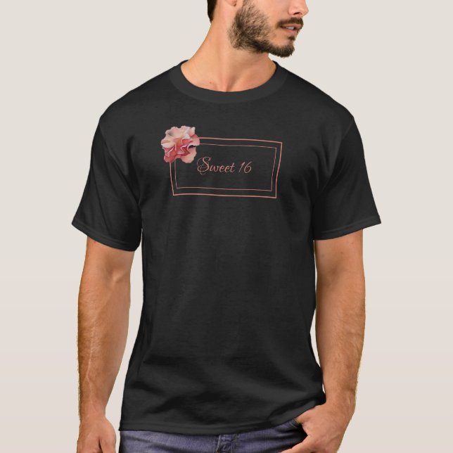 Camiseta Docinho floral 16 rosa e preto (Frente)