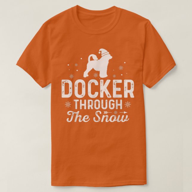 Camiseta Docker através da neve Engraçado Natal Ano Novo D (Frente do Design)