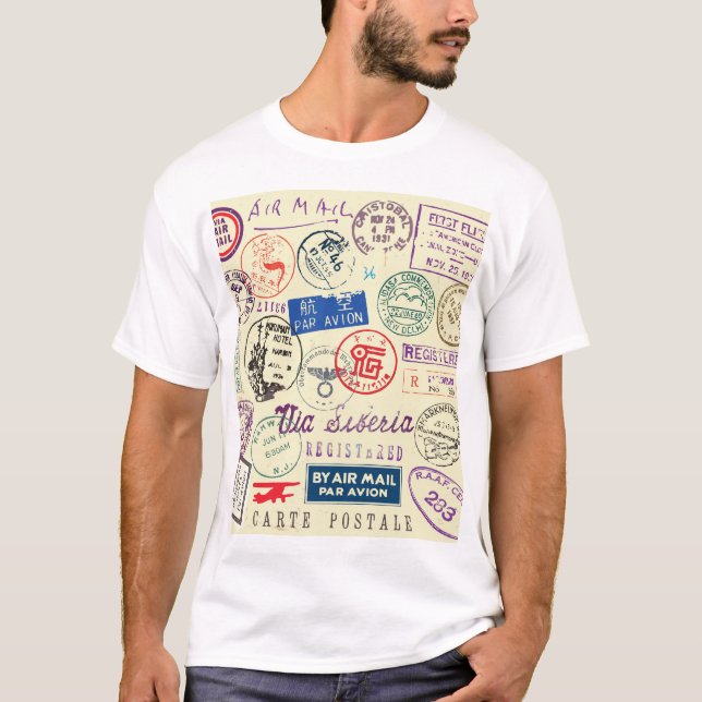 Camiseta Documento Vintage: Coleção do Conjunto de Carimbos (Frente)