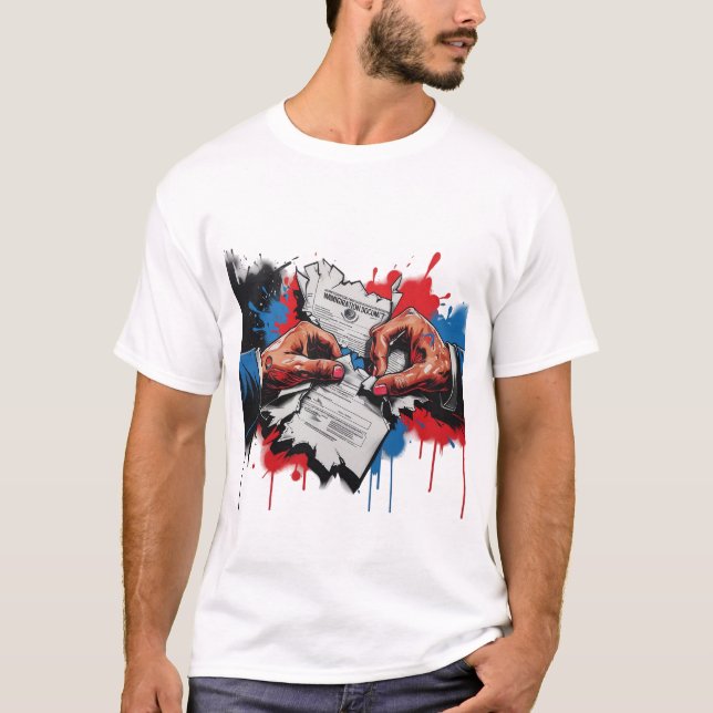 Camiseta Documentos de Imigração Torn Chinga La Migra (Frente)