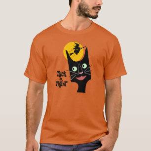 Camiseta Doçura ou travessura do gato preto do Dia das