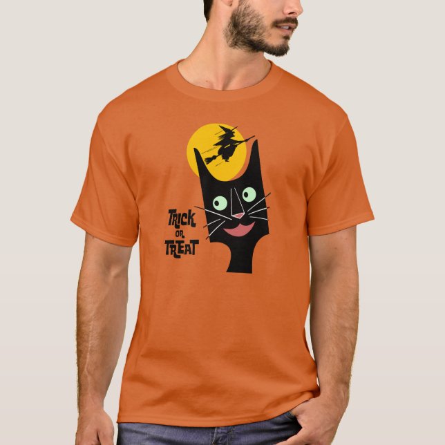 Camiseta Doçura ou travessura do gato preto do Dia das (Frente)