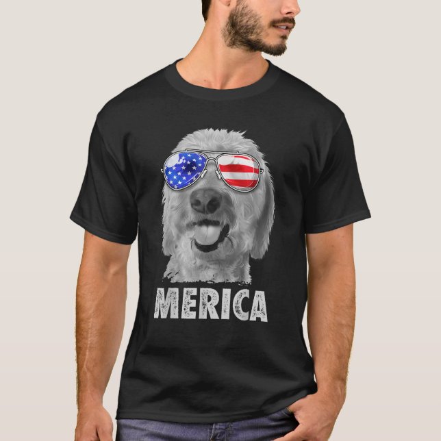 Camiseta Dodle Goldendoodle 4 de julho Merica Men America (Frente)
