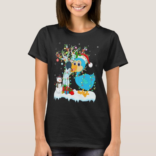 Camiseta Dodo Bird Xmas Tree Lighting Santa Hat Dodo Cristo (Frente)