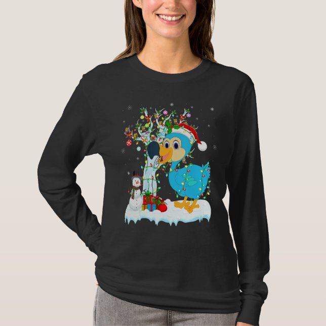 Camiseta Dodo Bird Xmas Tree Lighting Santa Hat Dodo Cristo (Frente)