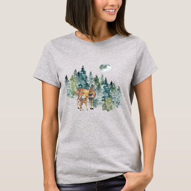 Camiseta Doe Fawn Deer Forest Festa de Lua Cheia Natal (Frente)