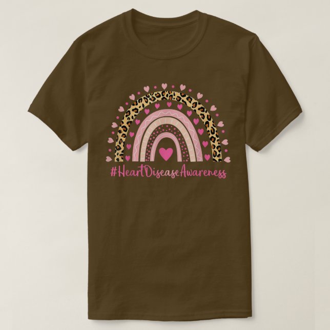 Camiseta Doença cardíaca Sensibilização cor-de-rosa Leopard (Frente do Design)