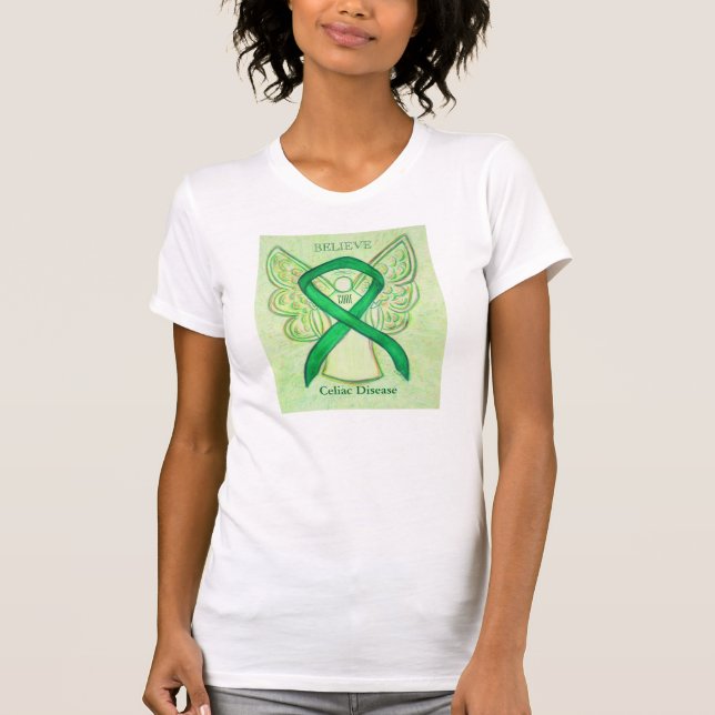 Camiseta Doença celíaca Sensibilização Verde Fita Anjo Cami (Frente)