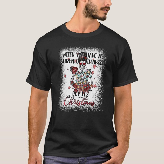 Camiseta Doença Crônica Esqueleto de Natal Fibro de Arma Me (Frente)