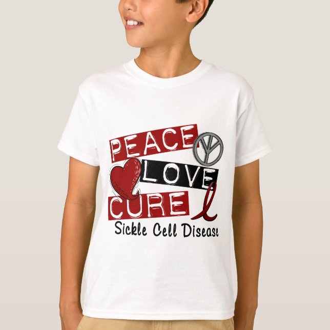 Camiseta Doença da célula falciforme da cura do amor da paz (Frente)
