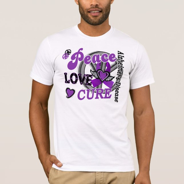 Camiseta Doença de Alzheimer da cura 2 do amor da paz (Frente)