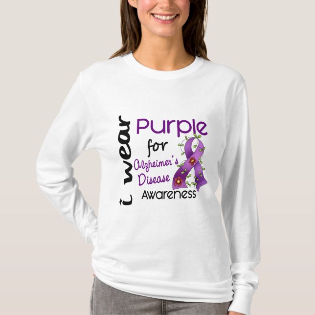 Camiseta Doença de Alzheimers eu visto o roxo para a (Frente)