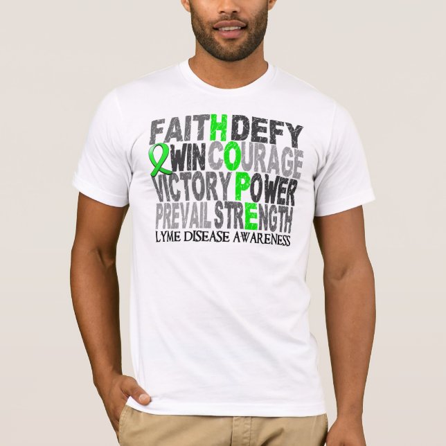 Camiseta Doença de Lyme da colagem da palavra da esperança (Frente)