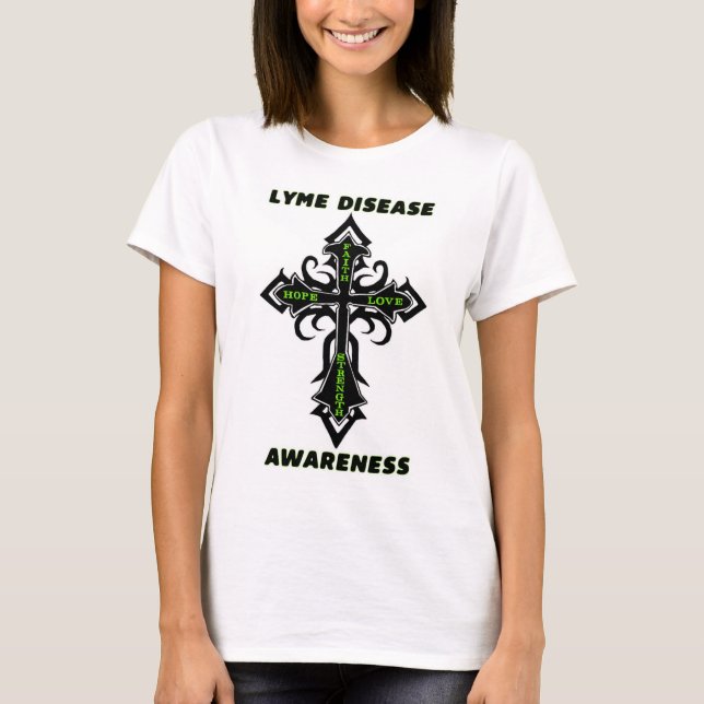 Camiseta Doença de Lyme da cruz/consciência… (Frente)