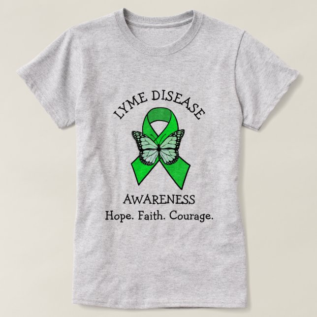 Camiseta Doença de Lyme Esperança Fé Coragem (Frente do Design)
