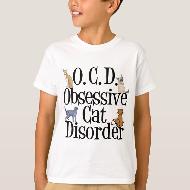 Camiseta Doença Obsessiva de Gato Crianças Engraçadas (Frente)