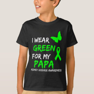 Camiseta Doença Renal Eu Visto Verde Para Meu Papa Friso