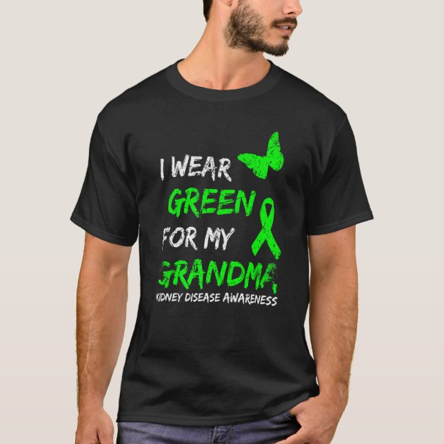 Camiseta Doença Renal Eu Visto Verde Para Minha Avó Fita (Frente)