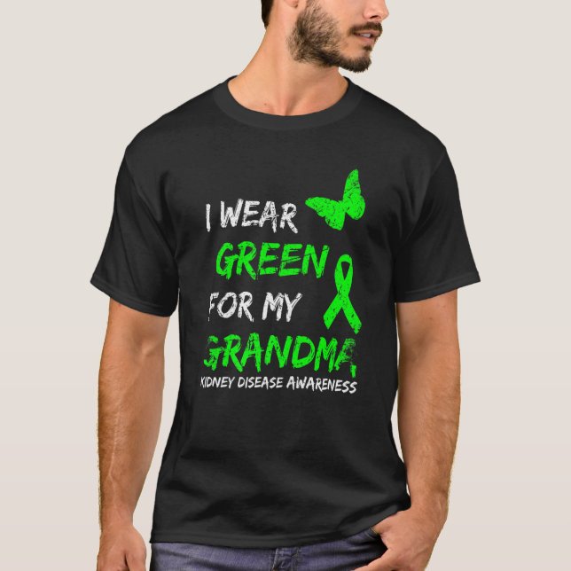 Camiseta Doença Renal Eu Visto Verde Para Minha Avó Fita (Frente)