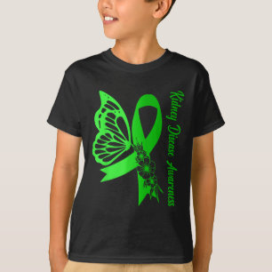Camiseta Doença renal Sensibilização Borboleta Verde Fita S