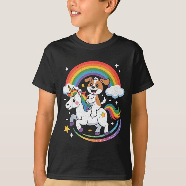 Camiseta Dog And Unicorn Space Galaxy Rainbow Dogs  (Frente)
