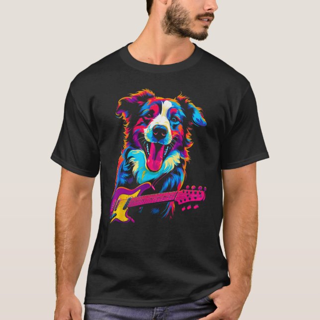 Camiseta Dog Australian Shepherd Guitar (Frente)