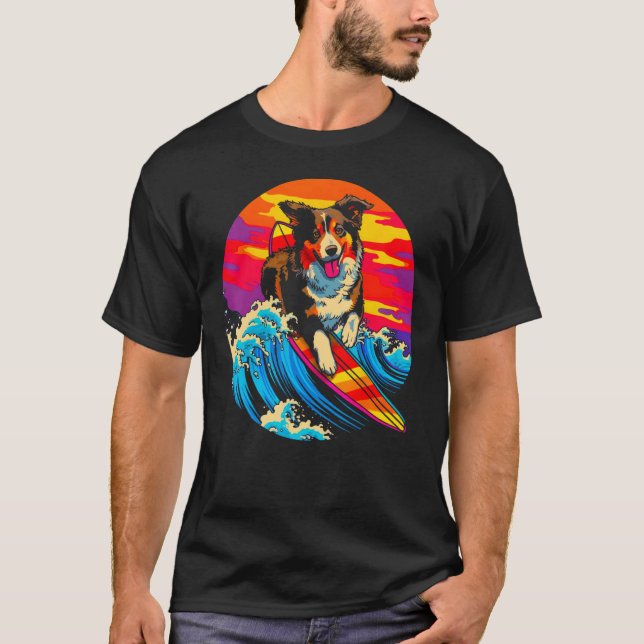Camiseta Dog Australian Shepherd Surf (Frente)