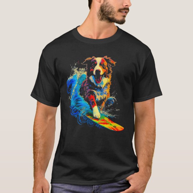 Camiseta Dog Australian Shepherd Surfer (Frente)