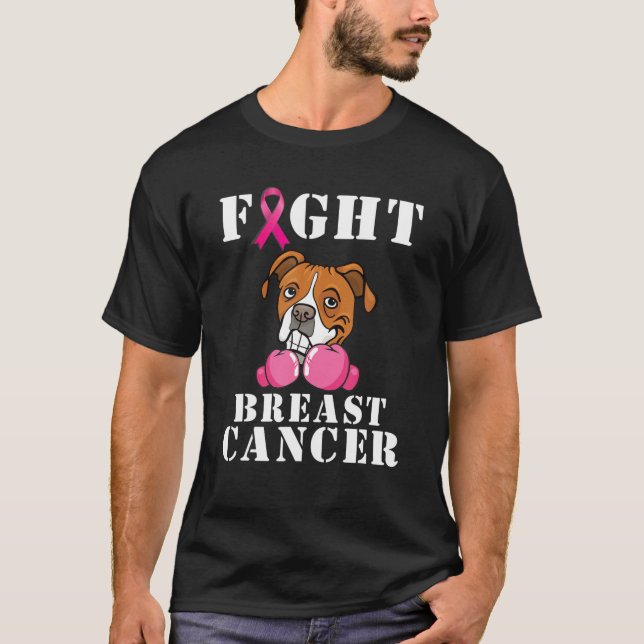Camiseta Dog Boxight Breight Breheed Cancer Awarness Suppor (Frente)