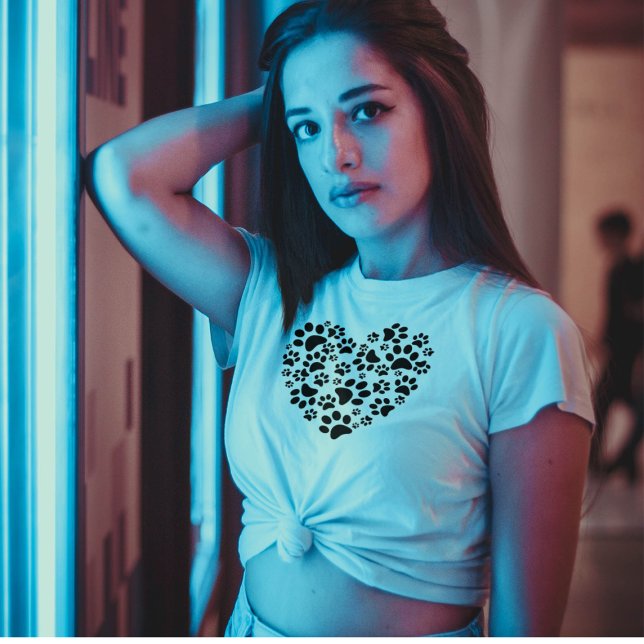 Camiseta Dog Cat Paw Prints Heart Valentine's Day Love (Criador carregado)