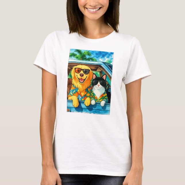 Camiseta Dog & Cat Vacation Duo – Tropical Road Trip Art (Frente)